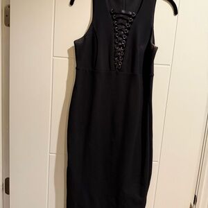 Bardot Black Lace-Up Midi Dress